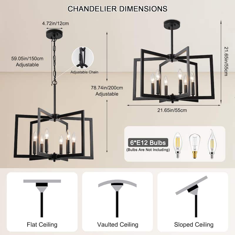 Starsky 6-Light 21in. Modern Farmhouse Unique Ceiling Lights Geometric Lantern Chandelier