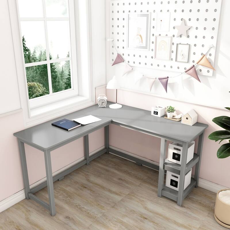 Max and Lily Corner Desk w/ Shelves - Grey