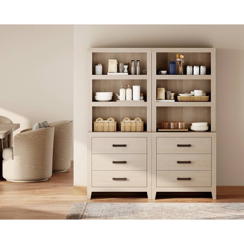 3-Tier Bookshelf with 3 Large Drawers, 74" Tall Farmhouse Bookcase with Wide Metal Handles, for Living Room, Office, Library