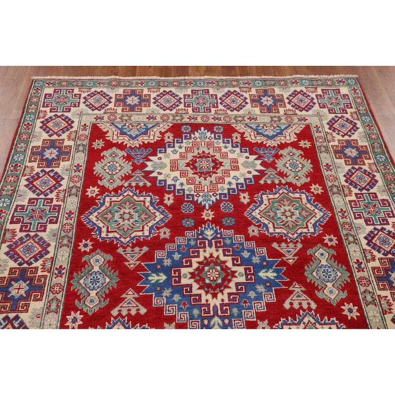 Traditional Kazak Oriental Area Rug Handmade Red Wool Carpet - 5'0" x 6'7"