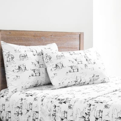 Paseo Road Ranch Life 200TC Cotton Western Rustic Cowboy Animal Toile 4 Piece Sheet Set