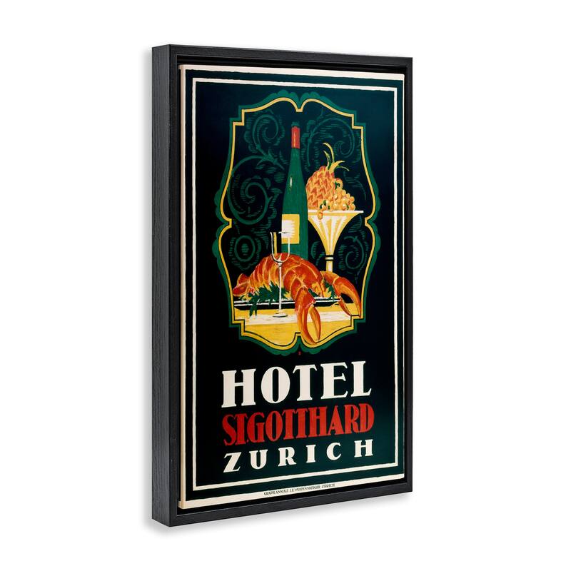 Stupell Vintage Hotel Zurich with Lobster Framed Floater Canvas Wall Art Design By Marcus Jules