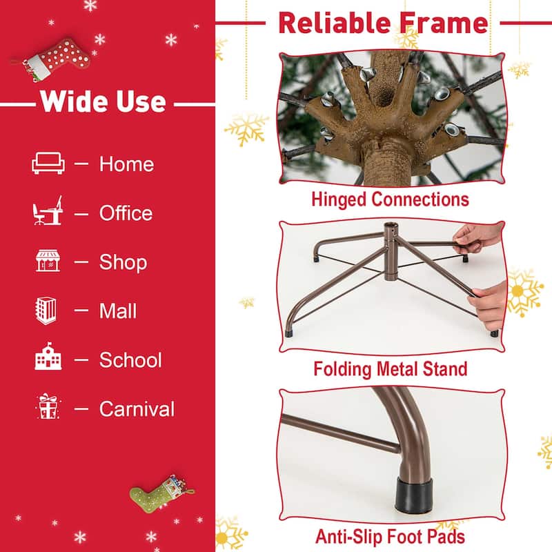 6.5 FT/7.5FT Pre-Lit Christmas Tree Hinged with PE Branch Tips Timer