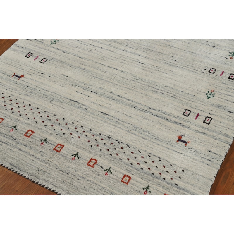 Tribal Gabbeh Indian Rug Handmade Beige Wool Carpet - 4'0" x 5'9"