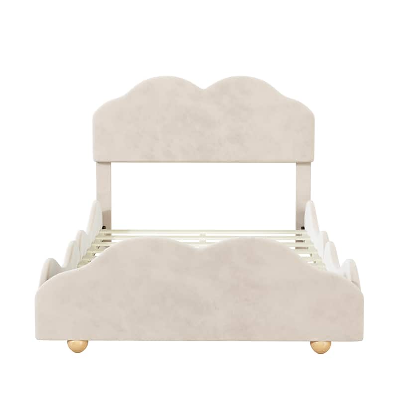 Full Size Velvet Upholstered Platform Bed with Cloud Shaped Bed Board ...