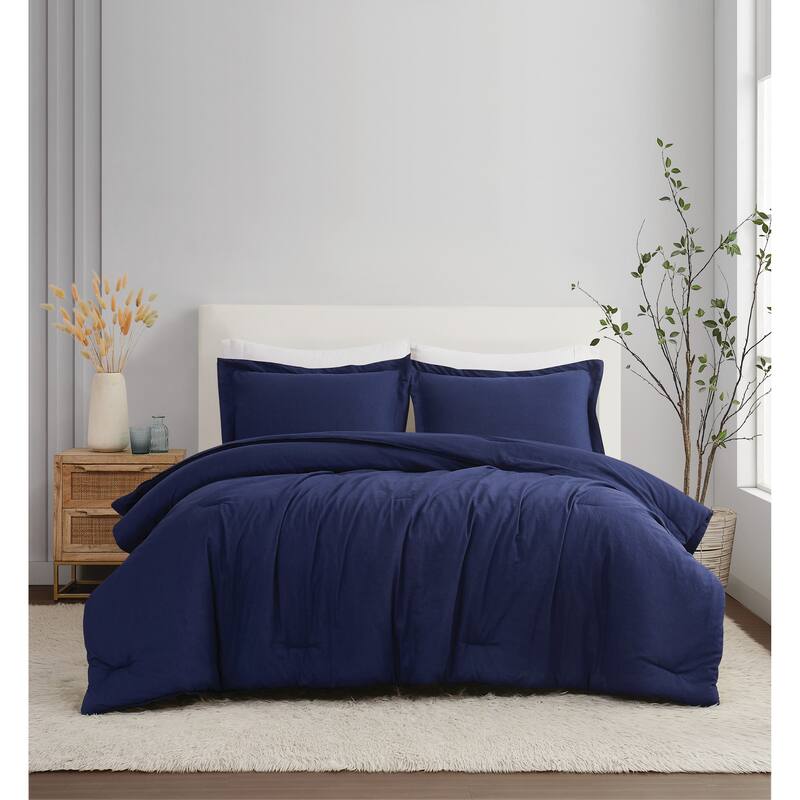 Brooklyn Loom Flax Linen Comforter Set - Navy - King - 3 Piece