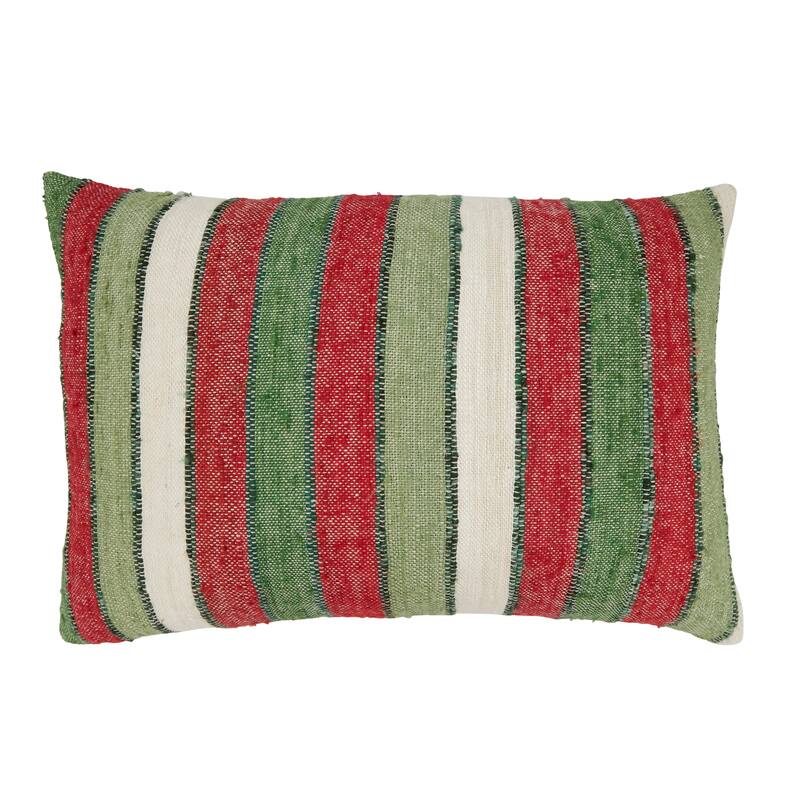Throw Pillow With Striped Design - 16"x24" - Polyester - Red/Green
