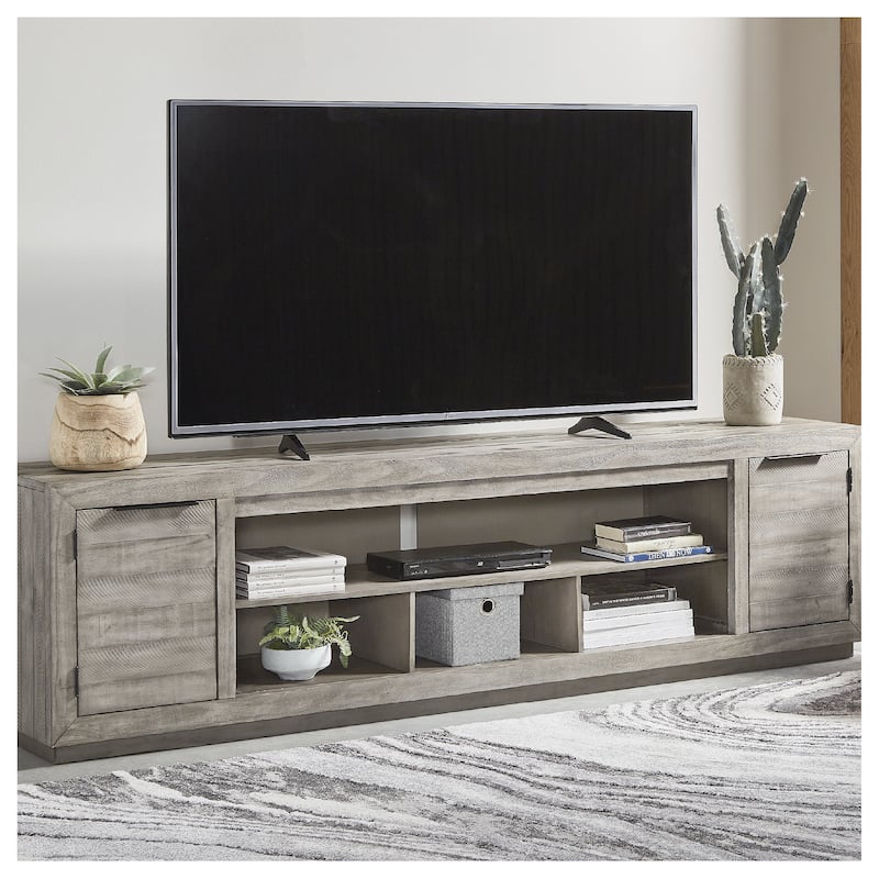 Signature Design by Ashley Naydell Gray Extra Large TV Stand with Fireplace Option - 92 inches in width - 92 inches in width - Grey