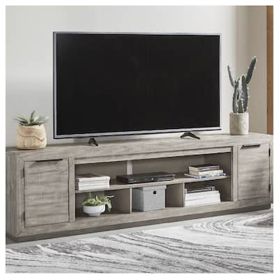 Signature Design by Ashley Naydell Gray Extra Large TV Stand with Fireplace Option - 92 inches in width