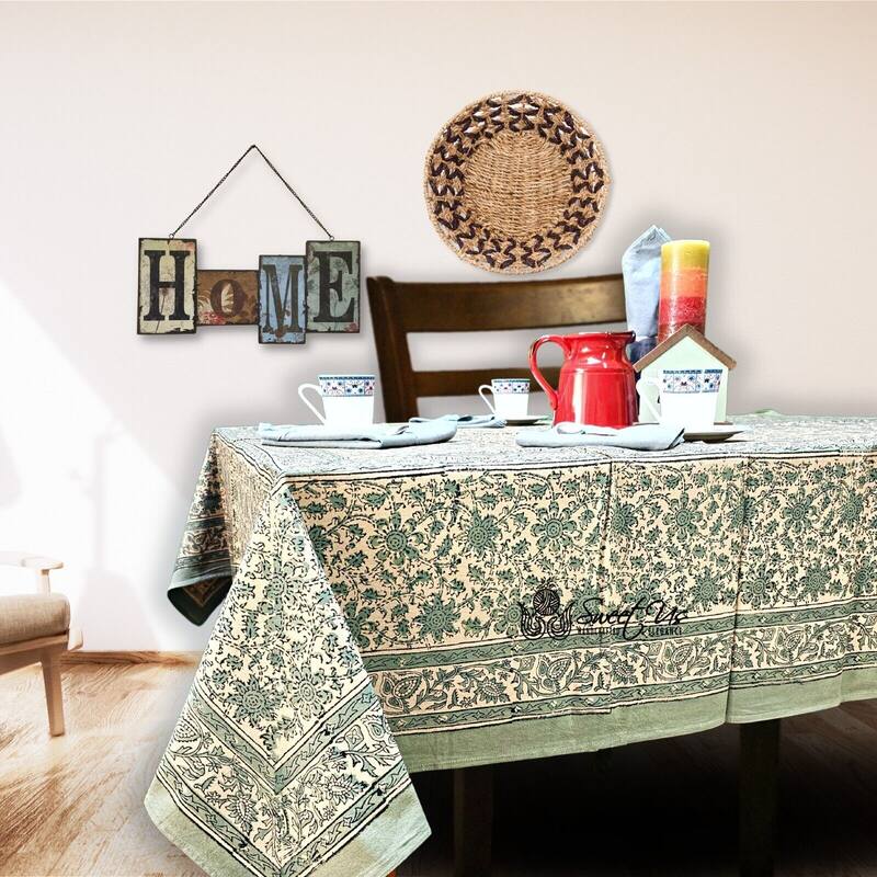 Pretty Daisy Chain Floral Block Print Cotton Tablecloth Collection - 60 x 90 in