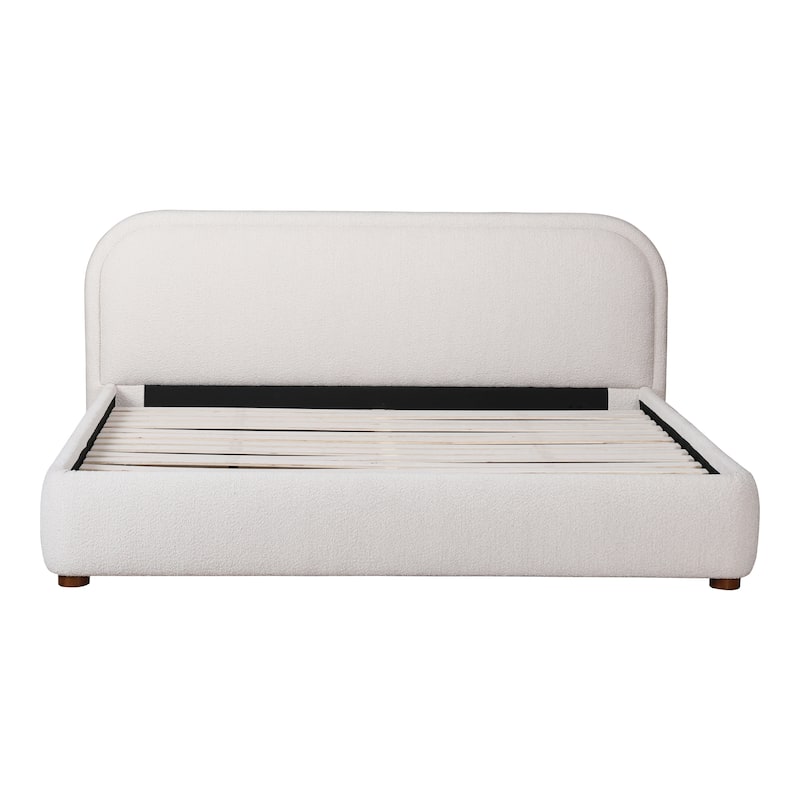 Aurelle Home Collete Modern Curved Oatmeal Upholstered Platform Bed - Oatmeal - Queen