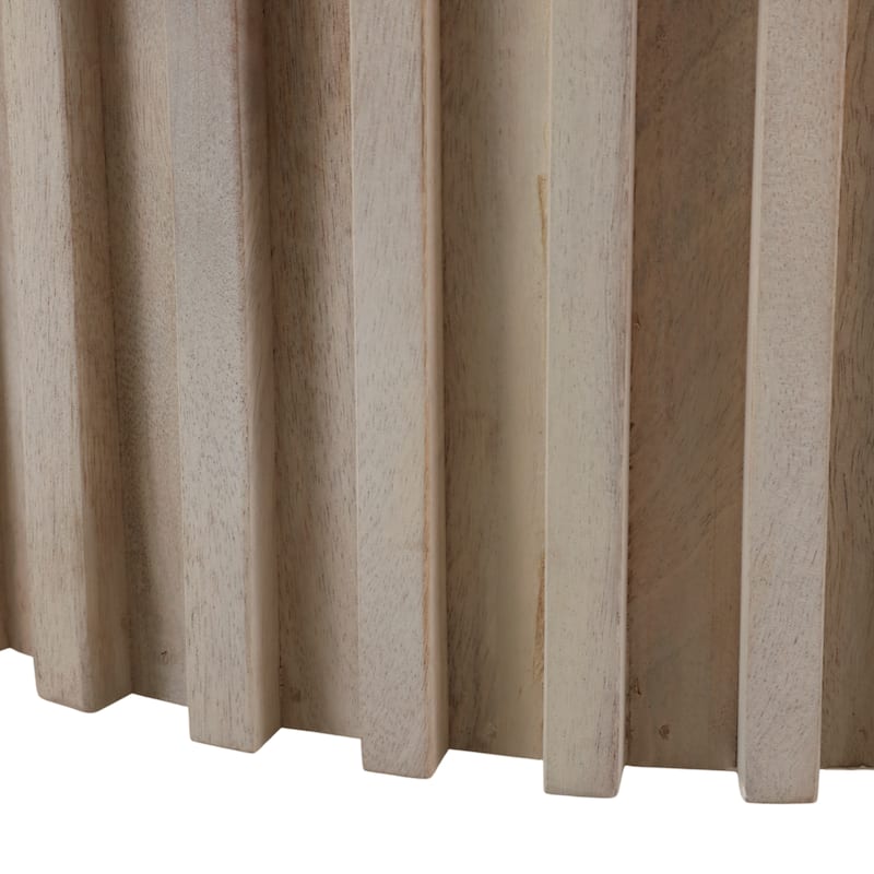 Decorative Travertine Accent Table with Wodden Carved Base- 25", White