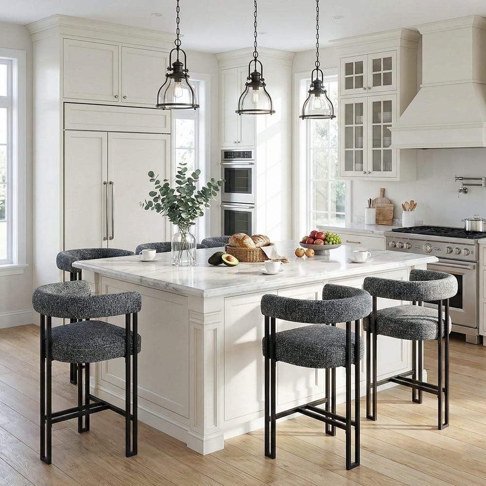 24" Seat Height Upholstered Tweed Solid Back Counter Stool(Set of 6)