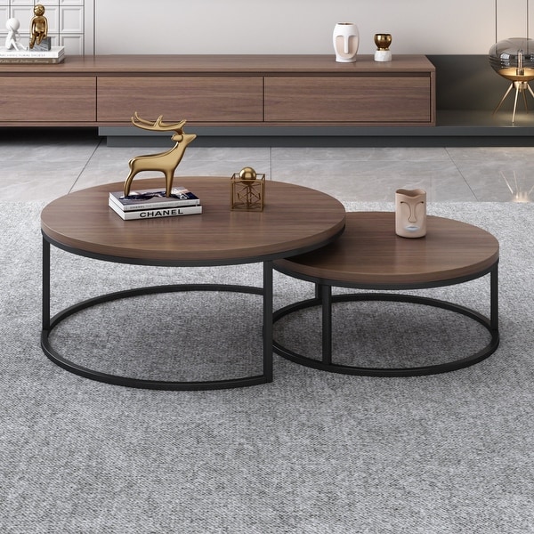 2 piece Round Nesting Tables Modern Wood Gray Black Round Nesting Coffee Table for Living Room On Sale Bed Bath Beyond 38232900