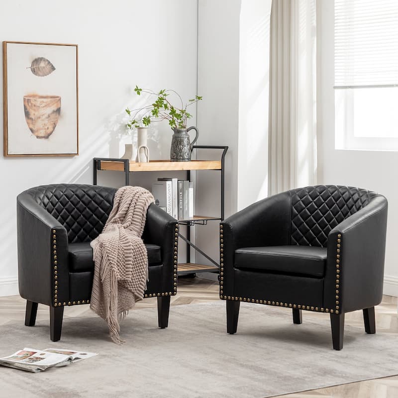KINWELL 29" PU Faux Leather Club Armchair with Nailheads, Set of 2