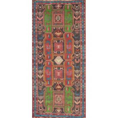 Hand Knotted Oriental 100% Wool Carpet Traditional Tribal Greys & Charcoal Ardebil Runner Rug - 9' 8'' X 4' 4''