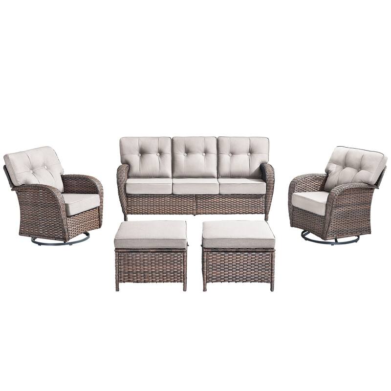 5 Pieces Pocassy Sofa Ottoman with Swivel Chairs