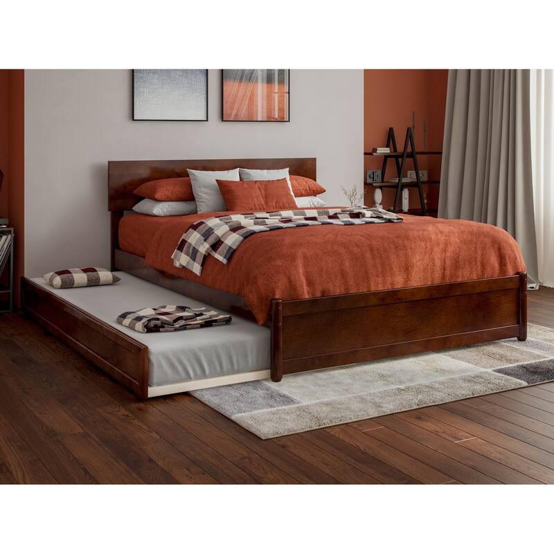 Wesley Platform Bed with Panel Footboard and Twin Trundle - Walnut - Full