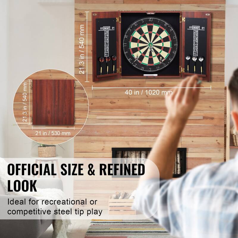 Official Size Cabinet Complete Accessory Steel Tip Dartboard with Rotatable Steel Number Ring - 18"x1.5"