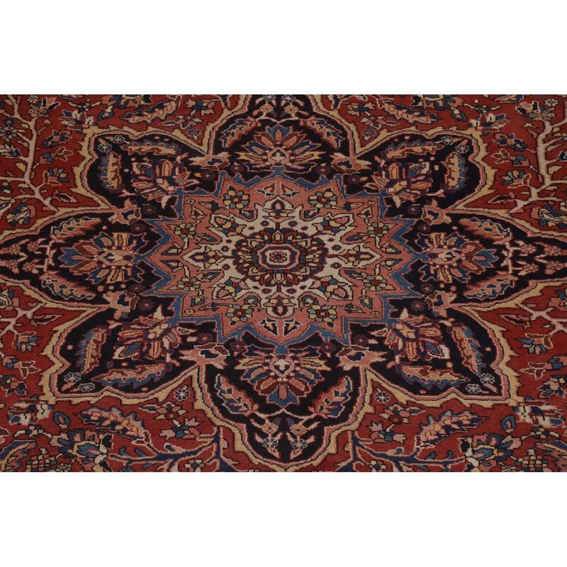 Vintage Vegetable Dye Persian Heriz Area Rug Hand-knotted Wool Carpet - 9'9" x 13'1"