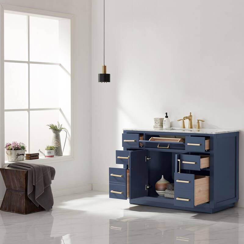 Altair Ivy Single Bathroom Vanity Set and Carrara White Countertop without Mirror