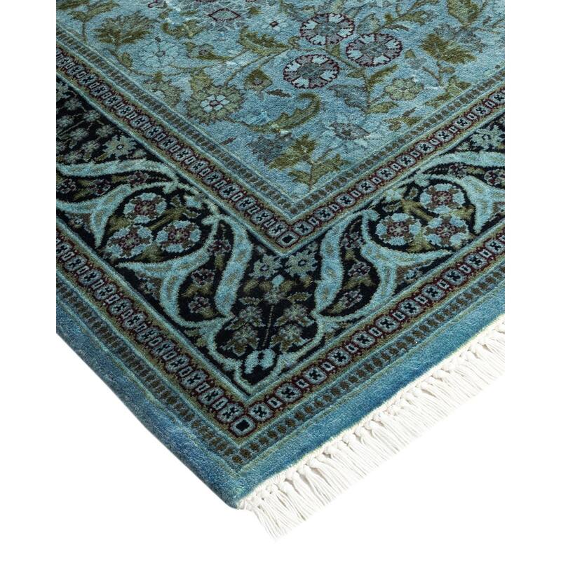 Overton Hand Knotted Wool Vintage Inspired Modern Contemporary Overdyed Blue Runner Rug - 2' 7" x 10' 1"