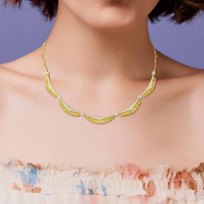 Miadora 1 1/6ct TDW Diamond Fan Shaped Necklace in 14k Yellow Gold - 17 in