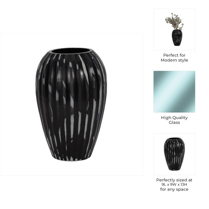 Glass Small Curved Tapered Decorative Vase - Black