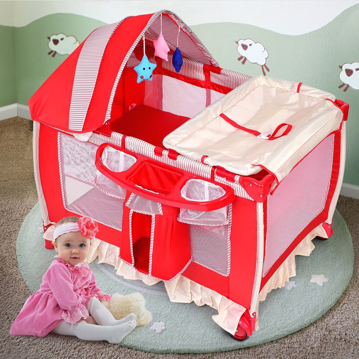 Shop Costway Foldable Baby Crib Playpen Infant Bassinet Bed