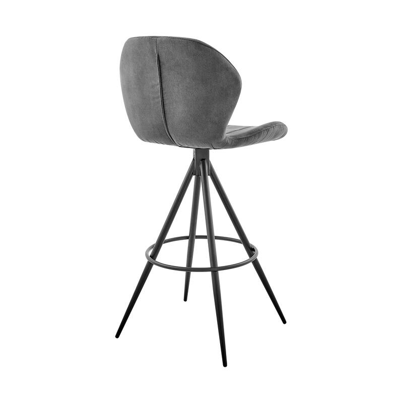 Catalina Modern Bar Stool, Upholstered Bar Chair with Charcoal Gray Fabric and Black Metal Legs