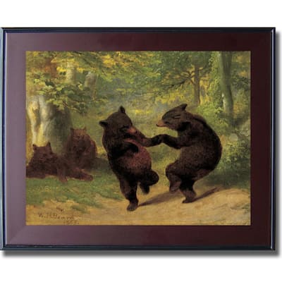 Dancing Bears by William Beard Mahogany Framed Canvas Art (16 in x 20 in)