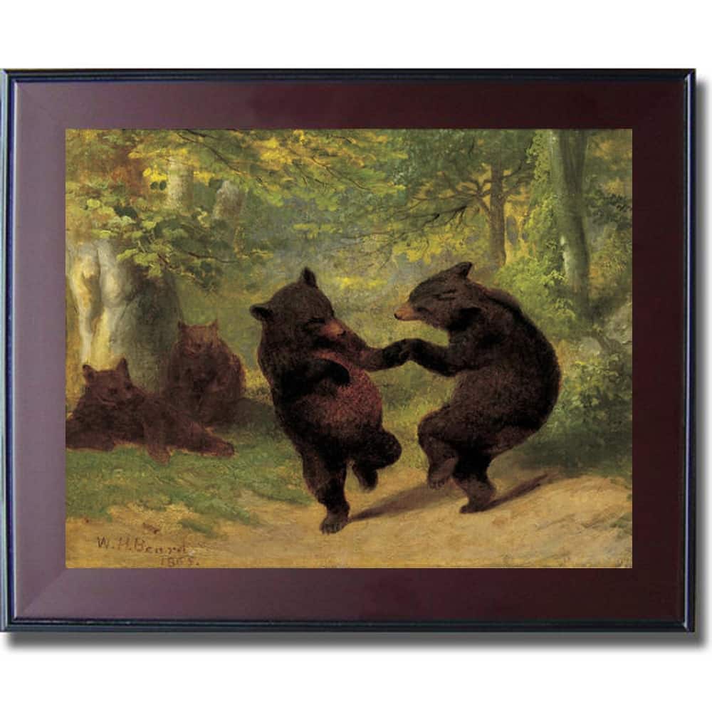 Dancing Bears by William Beard Mahogany Framed Canvas Art (16 in x 20 in)