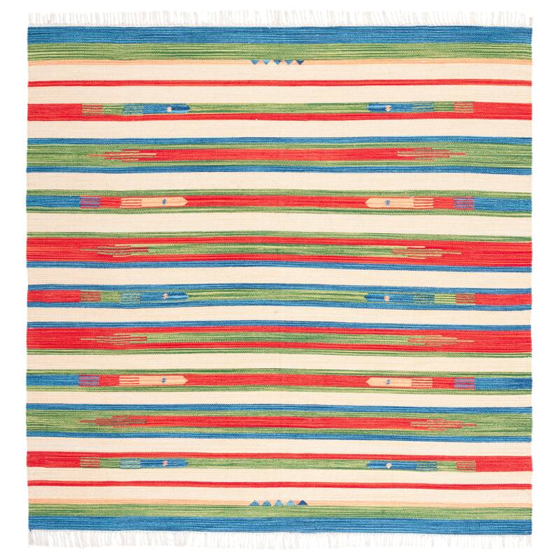 SAFAVIEH Handmade Montauk Tsunemi Southwestern Cotton Fringe Rug - 6' Square - Green/Blue