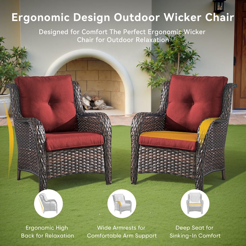Outdoor Wicker High Back Club Chair Brown-Red - Brown