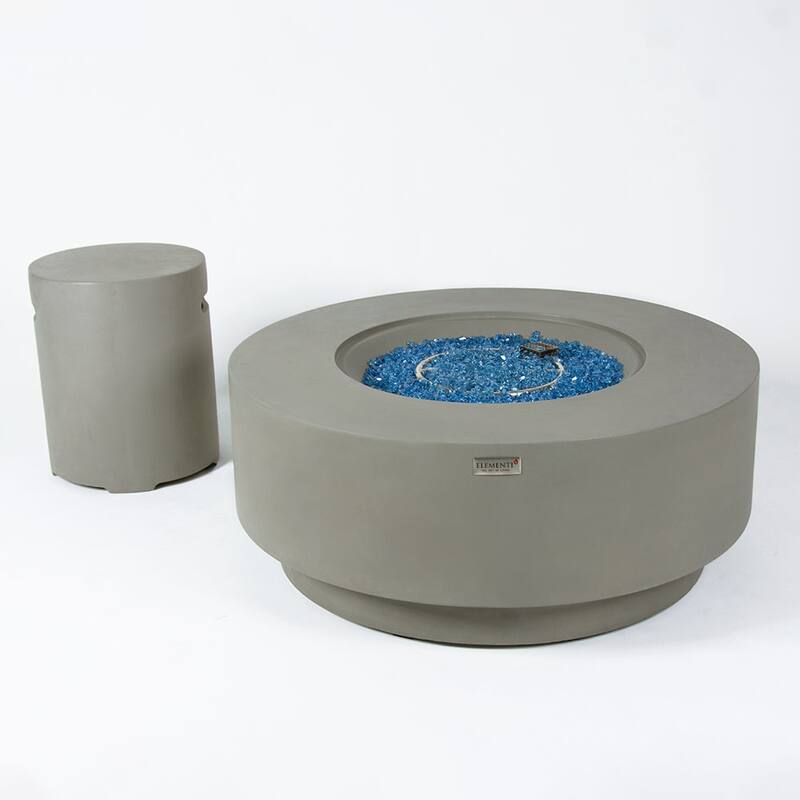 Elementi Plus Colosseo Outdoor Fire Pit Table Concrete Round 60000 BTU - 40.9 x 40.9 inches with Lid, Fire Glass, and Cover