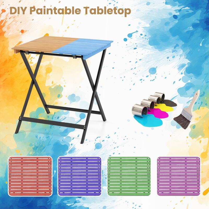 Gymax 28'' Patio Folding Table w/ Slatted Tabletop Portable Bistro