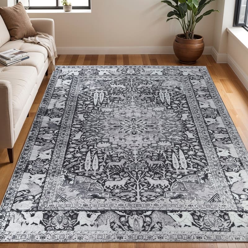 Superior Copley Bohemian Oriental Medallion Wildlife Indoor Area Rug - 10' x 14' - Charcoal