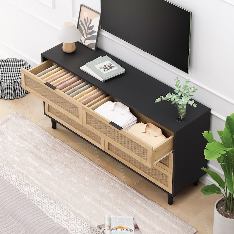 6-Drawers Rattan Storage Cabinet Rattan Drawer