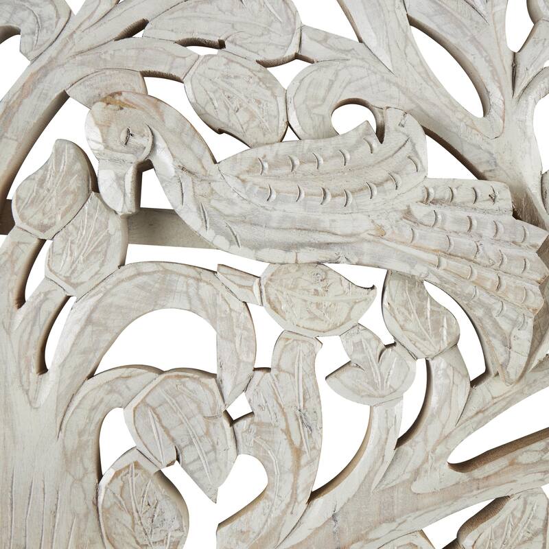 Mango Wood Tree Large Carved Home Wall Decor with Scrollwork - White or Brown - Roche River Decor