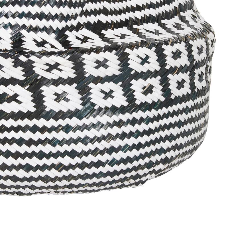 Black/White Seagrass Boho Eclectic Plant Storage Basket (Set of 2) - S/2 16", 14"H