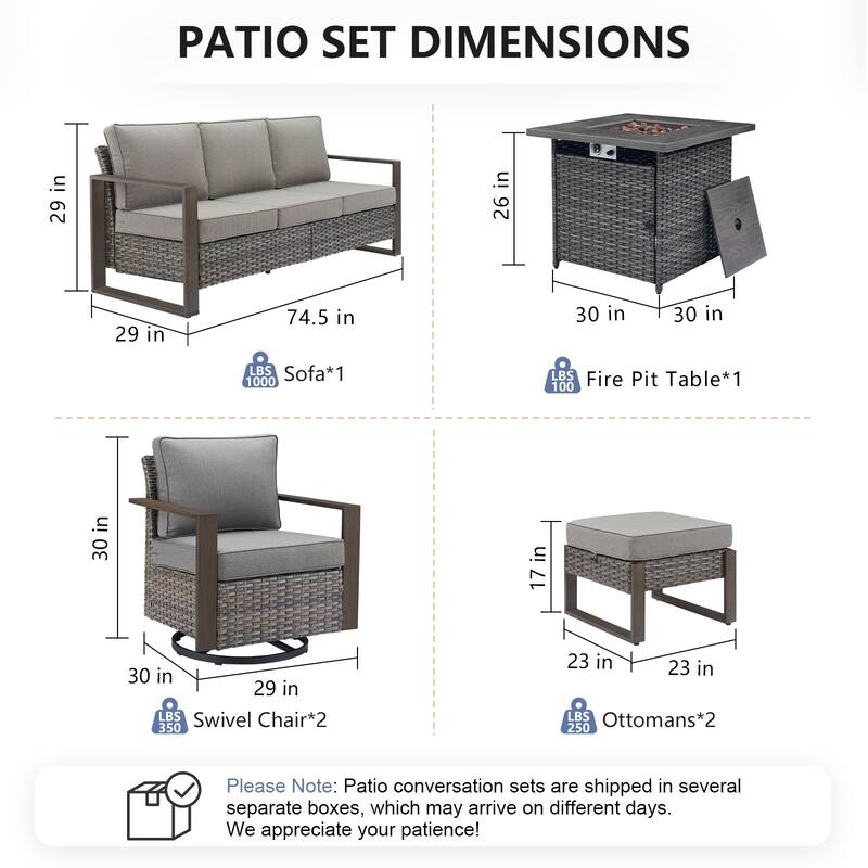 Pocassy Outdoor 30" Fire Pit Table with Sofa Swivel Chair Set