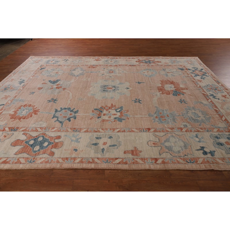 Oushak Turkish Area Rug Handmade Pink Vegetable Dye Wool Carpet - 9'2"x 11'8"