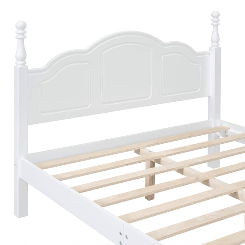 Full Size Wood Platform Bed Frame,Retro Style Platform Bed with Wooden Slat Support