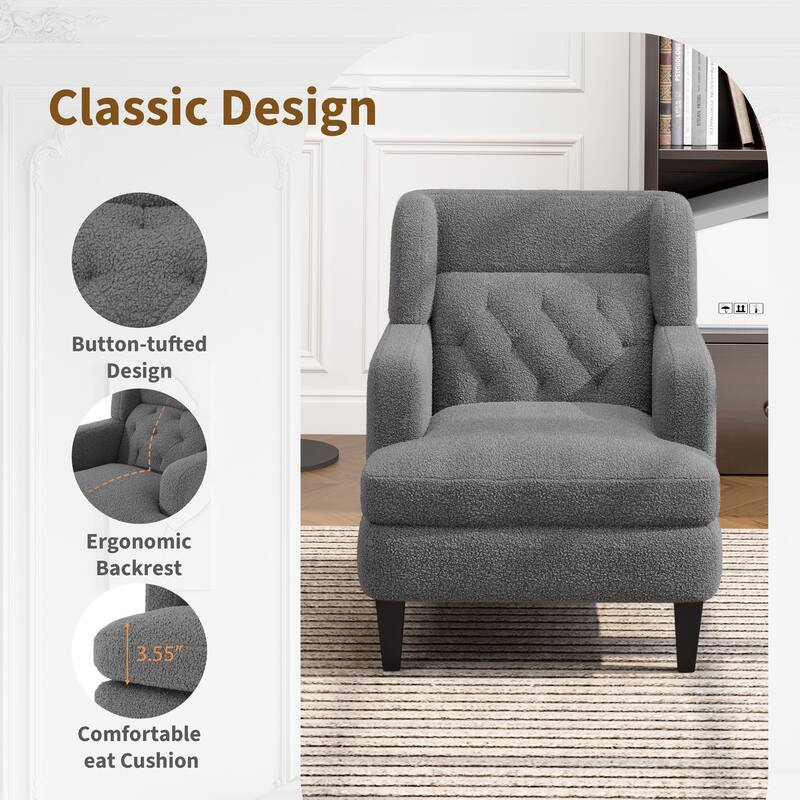 Modern 35.25" Upholstered Arm Chair with Birch Wood Legs amd Tufted Backrest for Living Room