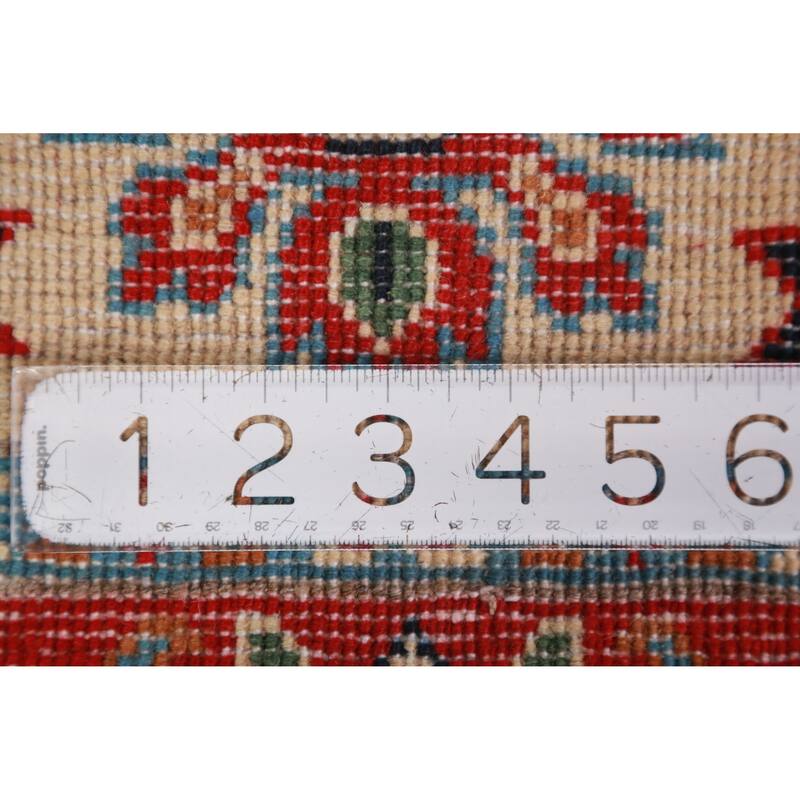 Geometric Kazak Oriental Accent Rug Hand-Knotted Beige Wool Carpet - 2'0" x 3'0"