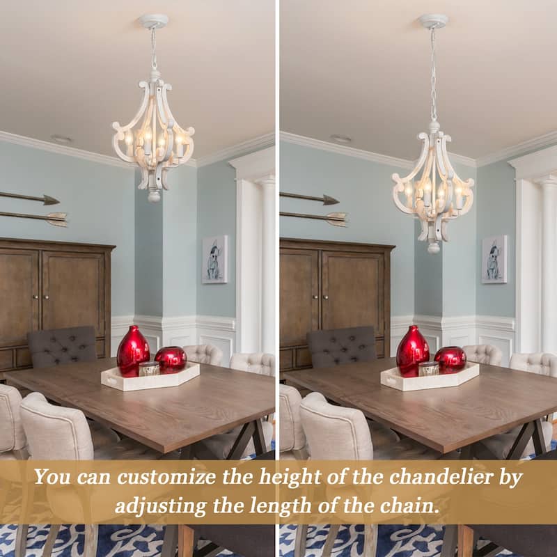 4-Light 14.56-inch Wooden Lantern Rustic Chandeliers for Entryway Hallway