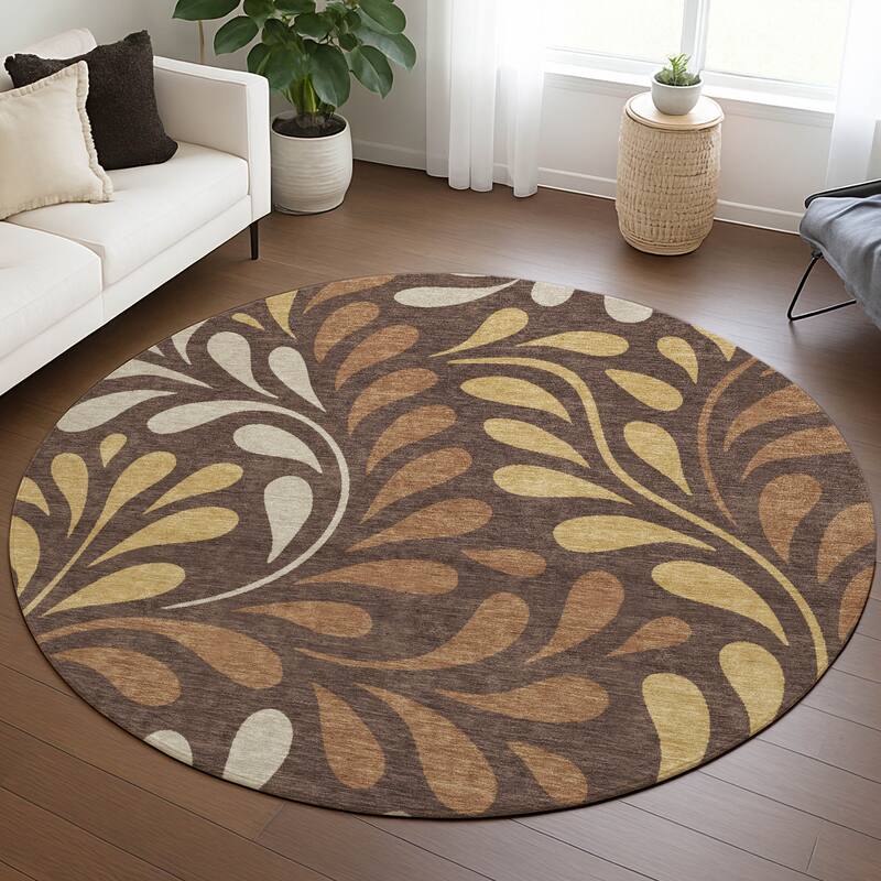 Machine Washable Indoor/ Outdoor Floral Arabesque Chantille Rug