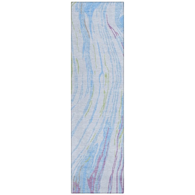 Machine Washable Indoor/ Outdoor Modern Wave Chantille Rug