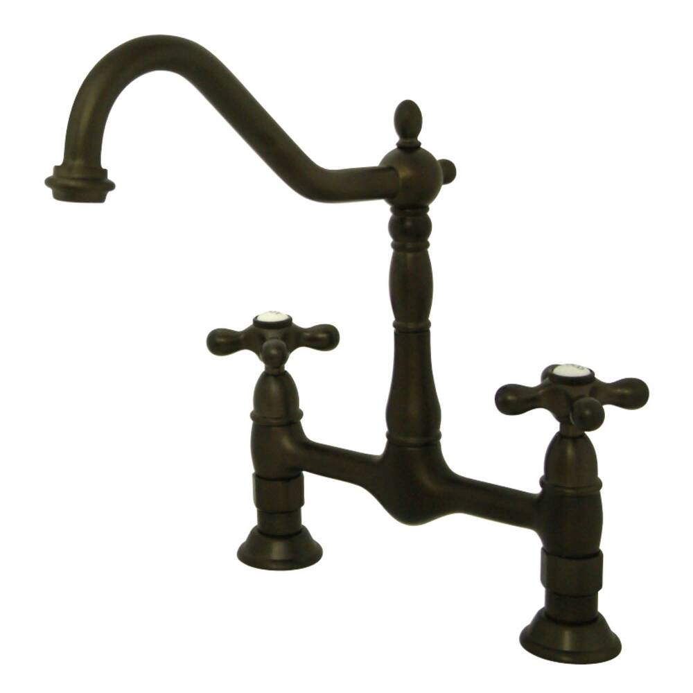 Kingston Brass Heritage Bridge Kitchen Faucet with Metal Cross Handles