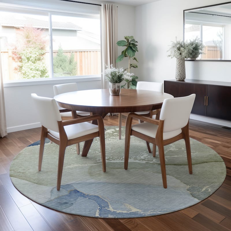 Machine Washable Indoor/ Outdoor Abstract Marble Chantille Rug